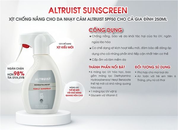 KEM CHỐNG NẮNG DÀNH CHO DA NHẠY CẢM ALTRUIST DERMATOLOGIST FACE FLUID SPF50