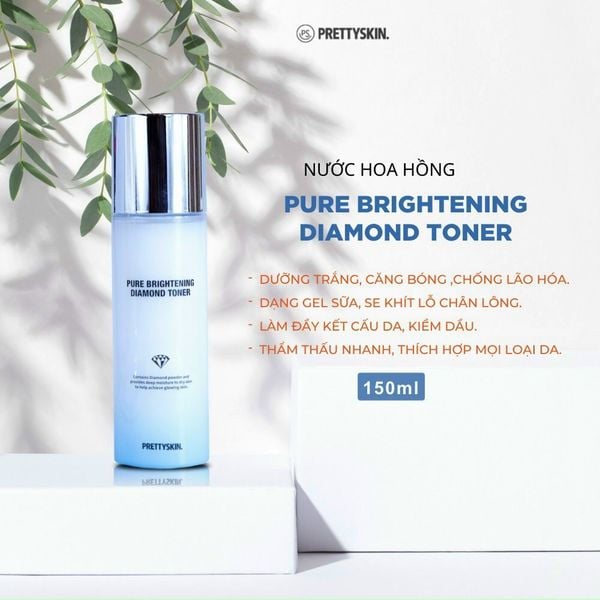 NƯỚC HOA HỒNG PRETTY SKIN PURE BRIGHTENING DIAMOND TONER 150ML [MUA 1 TONER TẶNG 1 SERUM VITAMIN C QUÝT XANH BERGAMO 10ML]