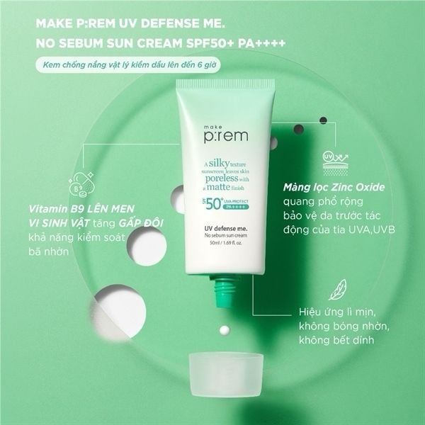 KEM CHỐNG NẮNG VẬT LÝ MAKE P:REM UV DEFENSE ME SUN CREAM 50ML