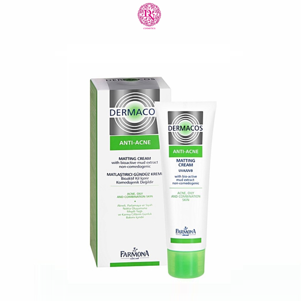 KEM DƯỠNG GIẢM BÓNG NHỜN NGỪA MỤN CHỨA BÙN HOẠT TÍNH DERMACOS ANTI ACNE MATTING CREAM WITH BIOACTIVE MUD EXTRACT NON COMEDOGENIC 50ML