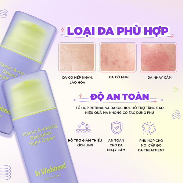 KEM DƯỠNG DA BAN ĐÊM BY WISHTREND VITAMIN A BAKUCHIOL NIGHT CREAM 30G