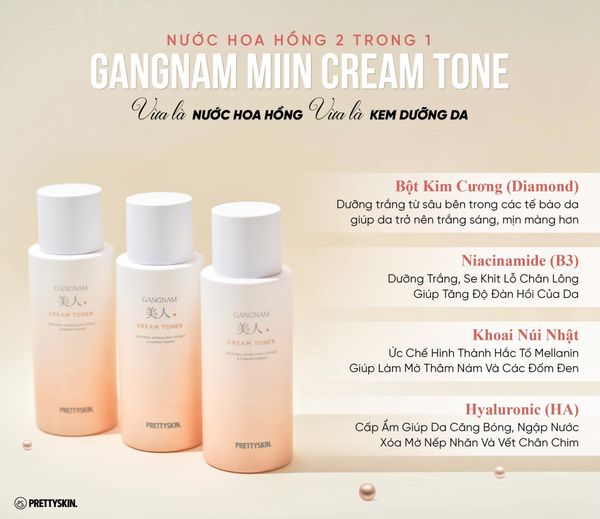 TONER TRẮNG DA GIẢM NÁM PRETTY SKIN GANGNAM MIIN CREAM TONER 300ML [MUA 1 TONER TẶNG 1 SERUM VITAMIN C QUÝT XANH BERGAMO 10ML]