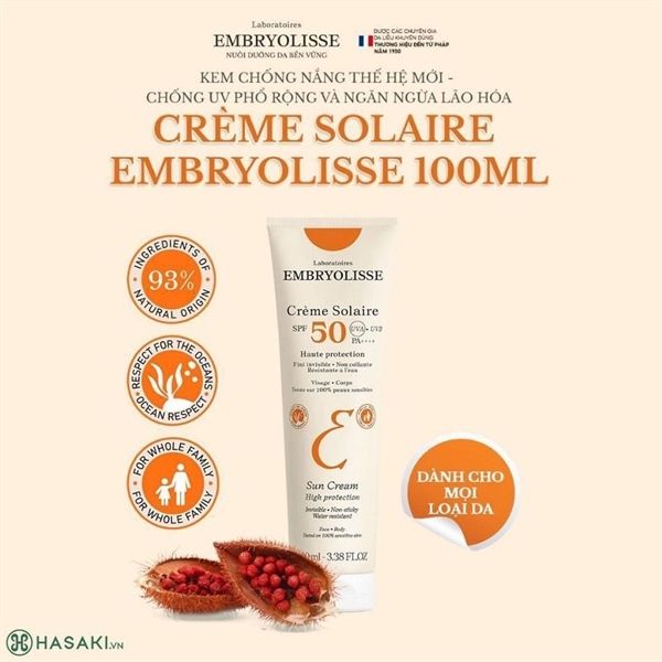 KEM CHỐNG NẮNG EMBRYOLISSE CREME SOLAIRE SUN CREAM 5ML - MINISIZE