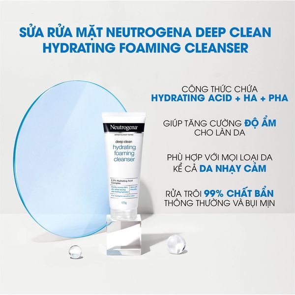 SỮA RỮA MẶT NEUTROGENA DEEP CLEAN HYDRATING FOAMING CLEANSER 100G