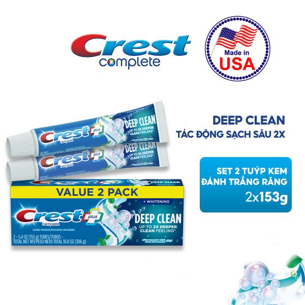 KEM ĐÁNH RĂNG CREST PLUS DEEP CLEAN UP TO 2X DEEPER CLEAN FEELING