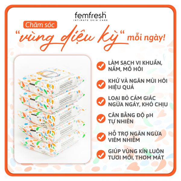 KHĂN ƯỚT VỆ SINH VÙNG KÍN CAO CẤP HÀNG NGÀY FEMFRESH INTIMATE SKINCARE DAILY WIPES 10 TỜ