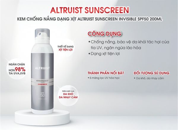 KEM CHỐNG NẮNG DÀNH CHO DA NHẠY CẢM ALTRUIST DERMATOLOGIST FACE FLUID SPF50