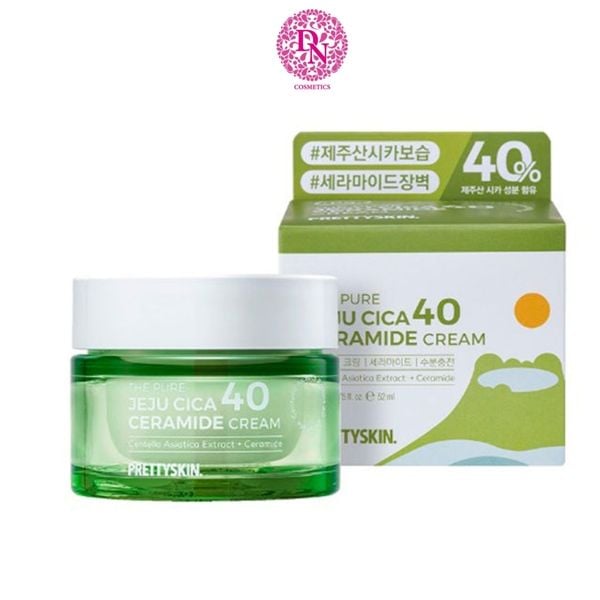 KEM DƯỠNG TRẮNG DA RAU MÁ PRETTY SKIN THE PURE JEJU CICA 40 CERAMIDE CREAM 52ML [MUA 1 KEM DƯỠNG TẶNG 1 SERUM VITAMIN C QUÝT XANH BERGAMO 10ML