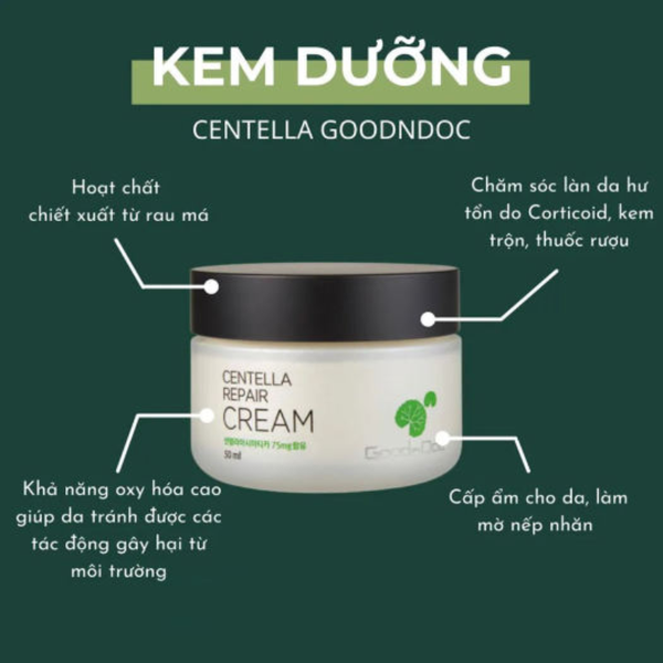 KEM DƯỠNG TRẮNG DA RAU MÁ GOODNDOC CENTELLA REPAIR CREAM 50ML