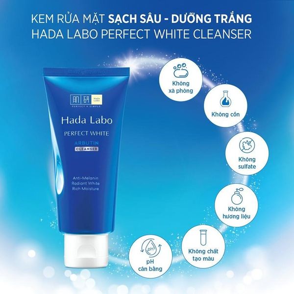 SỮA RỬA MẶT HADA LABO PERFECT WHITE CLEANSER 80G DƯỠNG TRẮNG - MÀU XANH