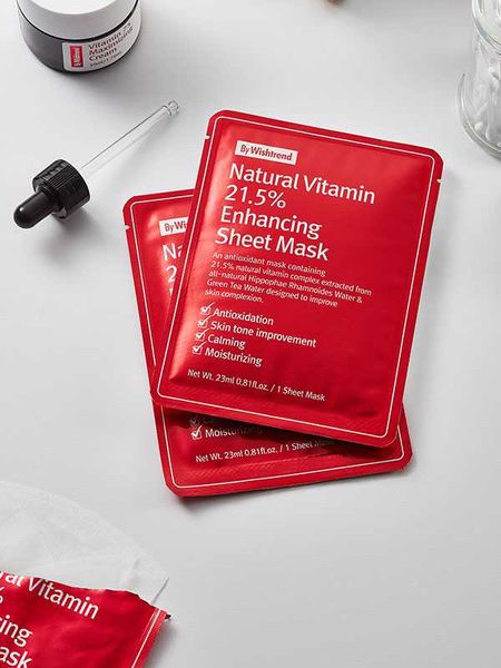 MẶT NẠ DƯỠNG ẨM LÀM SÁNG DA BY WISHTREND NATURAL VITAMIN 21.5% ENHANCING SHEET MASK 23ML