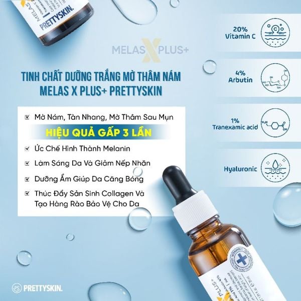 SERUM GIẢM NÁM PRETTY SKIN MELAS X PLUS+ 30ML [MUA 1 SERUM TẶNG 1 SERUM VITAMIN C QUÝT XANH BERGAMO 10ML]