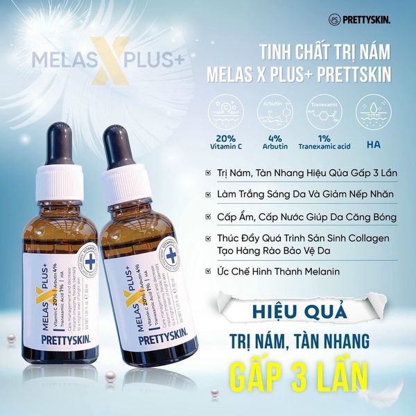 SERUM GIẢM NÁM PRETTY SKIN MELAS X PLUS+ 30ML [MUA 1 SERUM TẶNG 1 SERUM VITAMIN C QUÝT XANH BERGAMO 10ML]