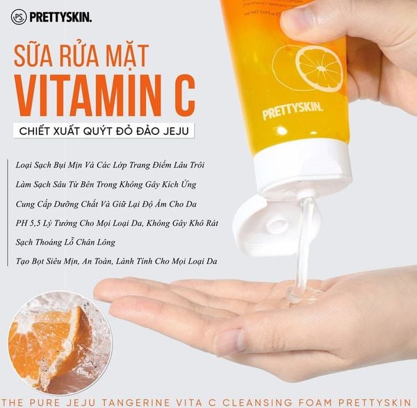 SỮA RỬA MẶT VITA C PRETTY SKIN THE PURE JEJU TANGERINE VITA C CLEANSING FOAM 150ML