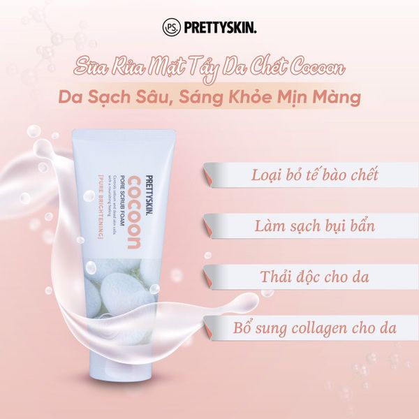 SỮA RỬA MẶT TẨY DA CHẾT PRETTY SKIN COCOON PORE SCRUB FOAM 150ML [MUA 1 SỮA RỬA MẶT TẶNG 1 MẶT NẠ OHESI 25K]