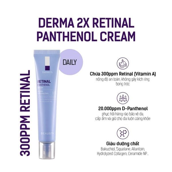 KEM DƯỠNG CHỐNG LÃO HOÁ BEAUSTA DERMA2X RETINAL PANTHENOL CREAM 40ML