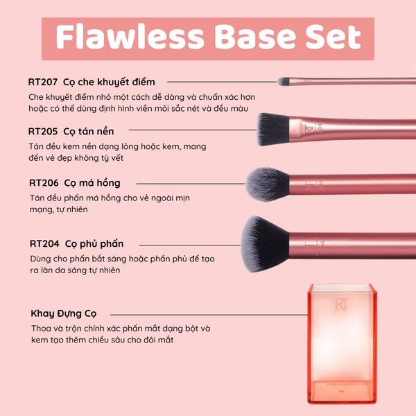 SET 4 CỌ TRANG ĐIỂM CƠ BẢN REAL TECHNIQUES FLAWLESS BASE SET