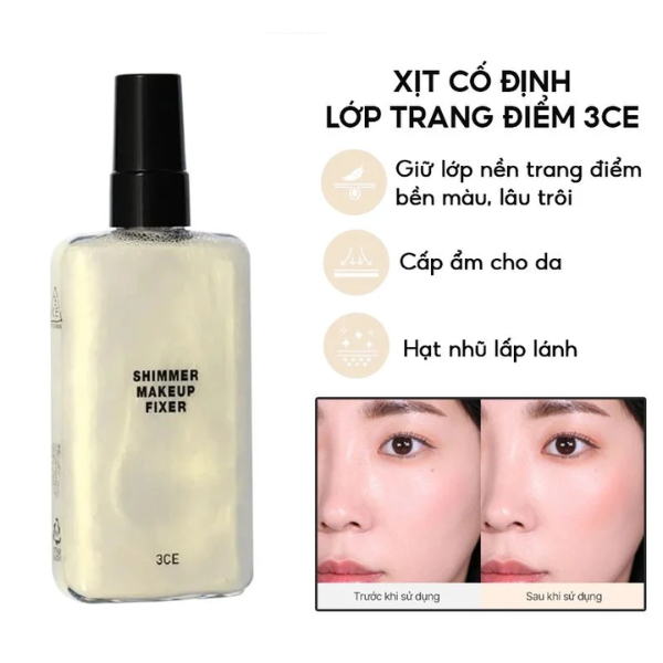XỊT KHÓA TRANG ĐIỂM 3CE SHIMMER MAKEUP FIXER 95ML