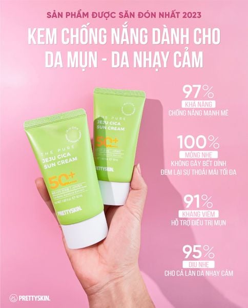 KEM CHỐNG NẮNG RAU MÁ PRETTY SKIN THE PURE JEJU CICA SUN CREAM 50ML  [MUA 1 KCN TẶNG 1 MẶT NẠ OHESI 25K]