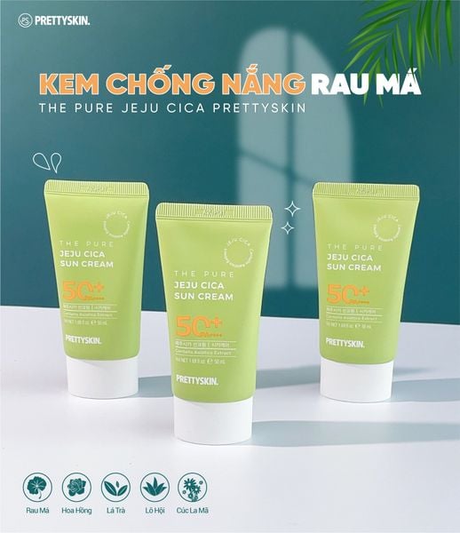 KEM CHỐNG NẮNG RAU MÁ PRETTY SKIN THE PURE JEJU CICA SUN CREAM 50ML