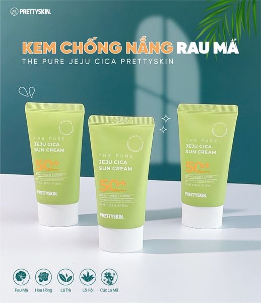 KEM CHỐNG NẮNG RAU MÁ PRETTY SKIN THE PURE JEJU CICA SUN CREAM 50ML  [MUA 1 KCN TẶNG 1 MẶT NẠ OHESI 25K]