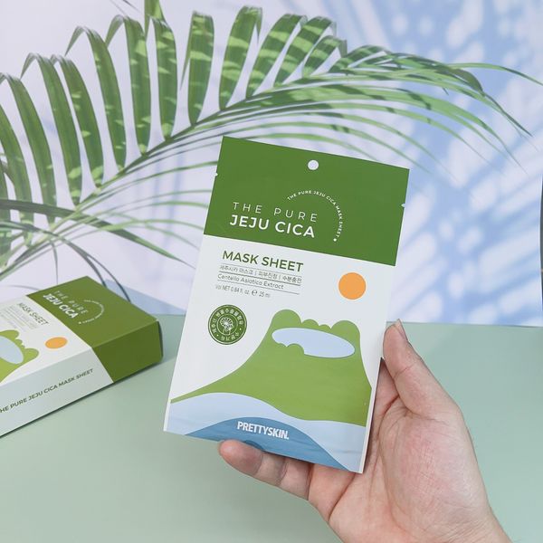 MẶT NẠ RAU MÁ PRETTY SKIN THE PURE JEJU CICA MASK SHEET - MÀU XANH