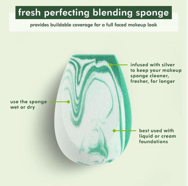 BÔNG MÚT TRANG ĐIỂM ECOTOOLS FRESH PERFECTING FACIAL SPONGE BLENDER - MÀU TRẮNG PHA XANH LÁ