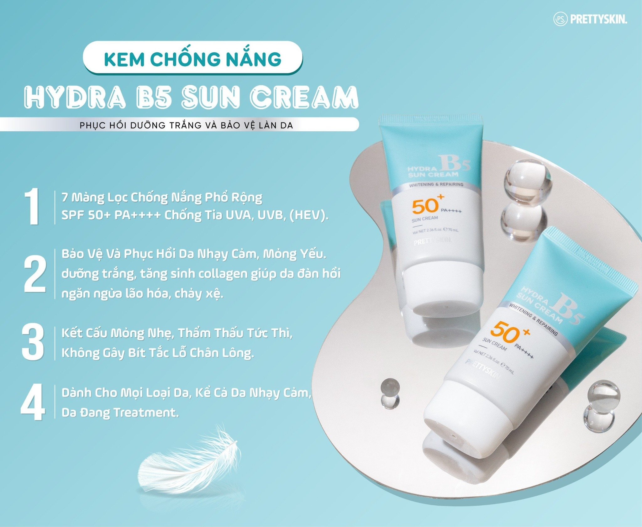 Kem chống nắng phục hồi B5 Pretty Skin Hydra Sun Cream 70ml – DN Cosmetics  | #1 Mỹ Phẩm chính hãng chất lượng số 1 Đà Nẵng