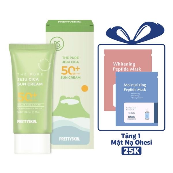 KEM CHỐNG NẮNG RAU MÁ PRETTY SKIN THE PURE JEJU CICA SUN CREAM 50ML  [MUA 1 KCN TẶNG 1 MẶT NẠ OHESI 25K]