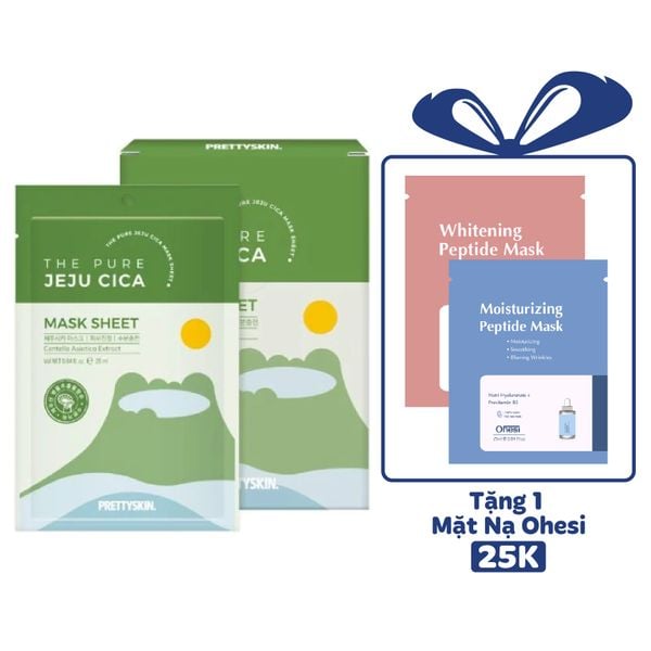 MẶT NẠ RAU MÁ PRETTY SKIN THE PURE JEJU CICA MASK SHEET [MUA 1 HỘP TẶNG 1 MẶT NẠ OHESI 25K]