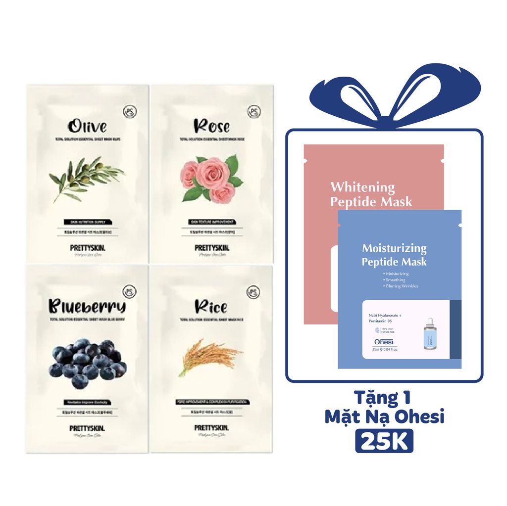 MẶT NẠ GIẤY PRETTY SKIN TOTAL SOLUTION ESSENTIAL SHEET MASK 23G [MUA 1 HỘP TẶNG 1 MẶT NẠ OHESI 25K]