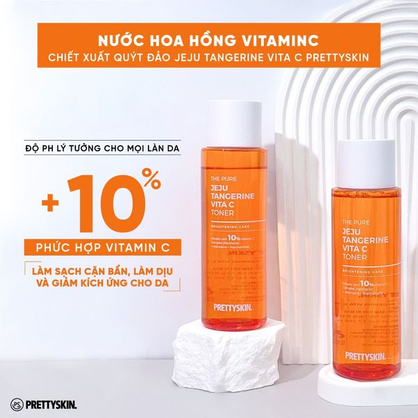 NƯỚC HOA HỒNG DƯỠNG TRẮNG HỖ TRỢ PHỤC HỒI DA PRETTY SKIN THE PURE JEJU TANGERINE VITA C TONER 250ML[MUA 1 TONER TẶNG 1 SERUM VITAMIN C QUÝT XANH BERGAMO 10ML]