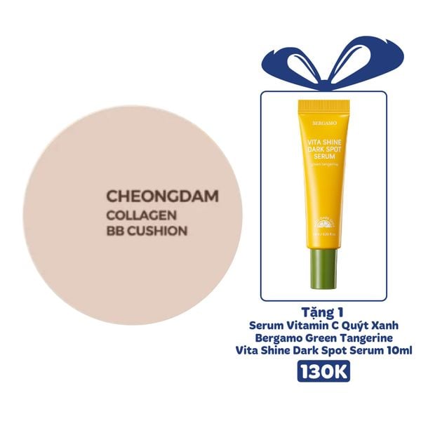 PHẤN NƯỚC PRETTY SKIN CHEONGDAM COLLAGEN BB CUSHION 2 LÕI MÀU VÀNG [MUA 1 PHẤN NƯỚC TẶNG 1 SERUM VITAMIN C QUÝT XANH BERGAMO 10ML]