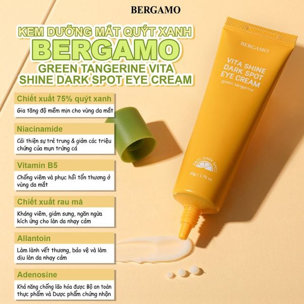 KEM DƯỠNG MẮT QUÝT XANH BERGAMO GREEN TANGERIN VITA SHINE DARK SPOT EYE CREAM 50G (TẶNG TUÝP 10ML)