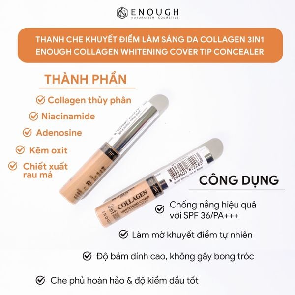 THANH CHE KHUYẾT ĐIỂM TRẮNG DA COLLAGEN ENOUGH COLLAGEN WHITENING COVER TIP CONCEALER