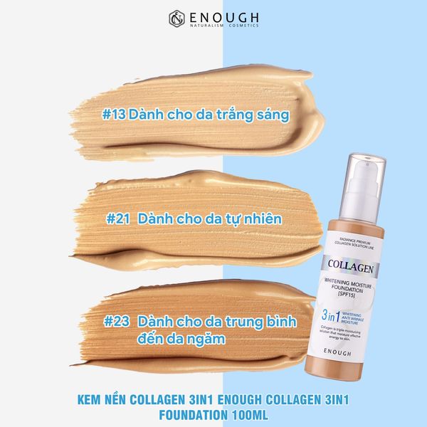 KEM NỀN COLLAGEN 3IN1 ENOUGH COLLAGEN 3IN1 FOUNDATION 100ML (TẶNG 1 MÚT TRANG ĐIỂM JARY)