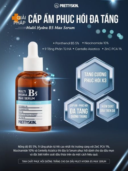 SERUM PHỤC HỒI DƯỠNG TRẮNG MULTI HYDRA MAX B5 PRETTY SKIN DÀNH CHO DA DẦU 50ML