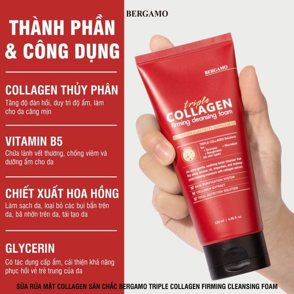 SỮA RỬA MẶT COLLAGEN SĂN CHẮC BERGAMO TRIPLE COLLAGEN FIRMING CLEANSING FOAM 120ML