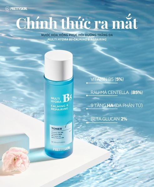 NƯỚC HOA HỒNG PHỤC HỒI, DƯỠNG TRẮNG PRETTY SKIN MULTI HYDRA B5 CALMING & REPAIRING TONER 205ML