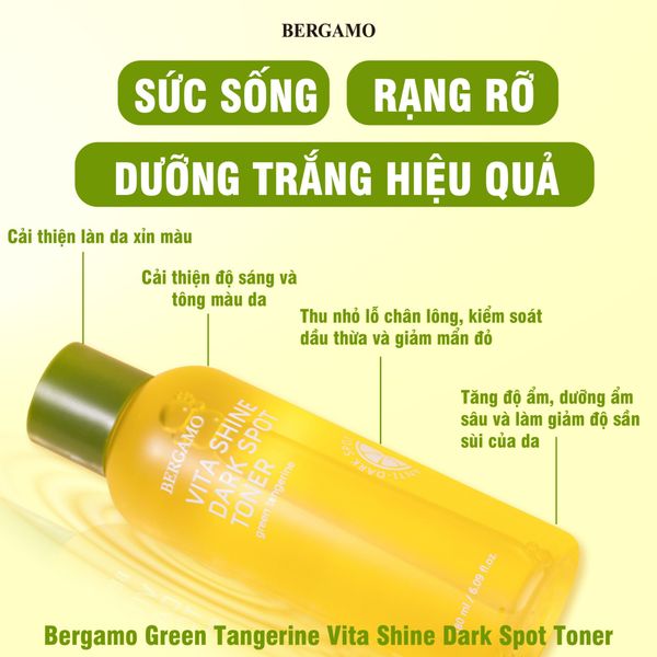 TONER QUÝT XANH TRẮNG DA MỜ THÂM NÁM BERGAMO GREEN TANGERIN VITA SHINE DARK SPOT TONER 180ML