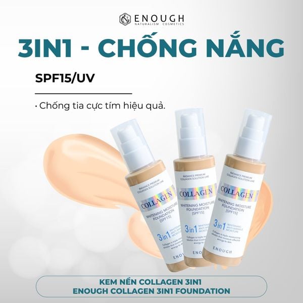 KEM NỀN COLLAGEN 3IN1 ENOUGH COLLAGEN 3IN1 FOUNDATION 100ML (TẶNG 1 MÚT TRANG ĐIỂM JARY)