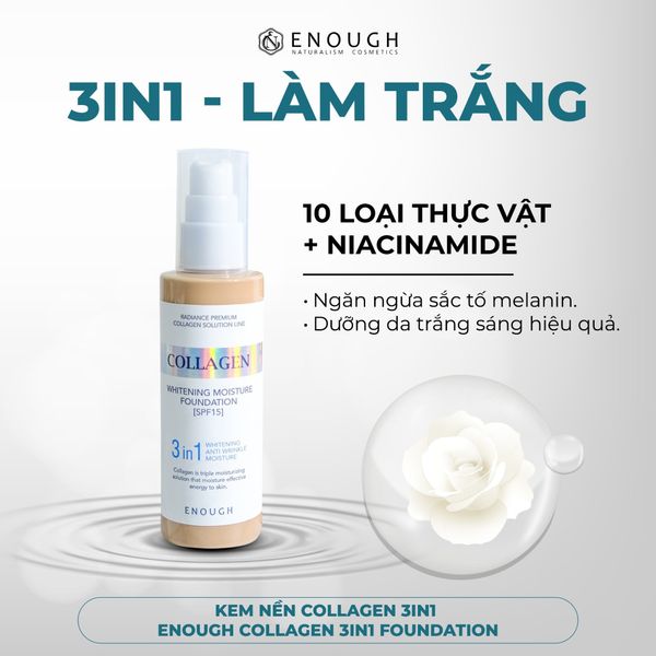 KEM NỀN COLLAGEN 3IN1 ENOUGH COLLAGEN 3IN1 FOUNDATION 100ML (TẶNG 1 MÚT TRANG ĐIỂM JARY)