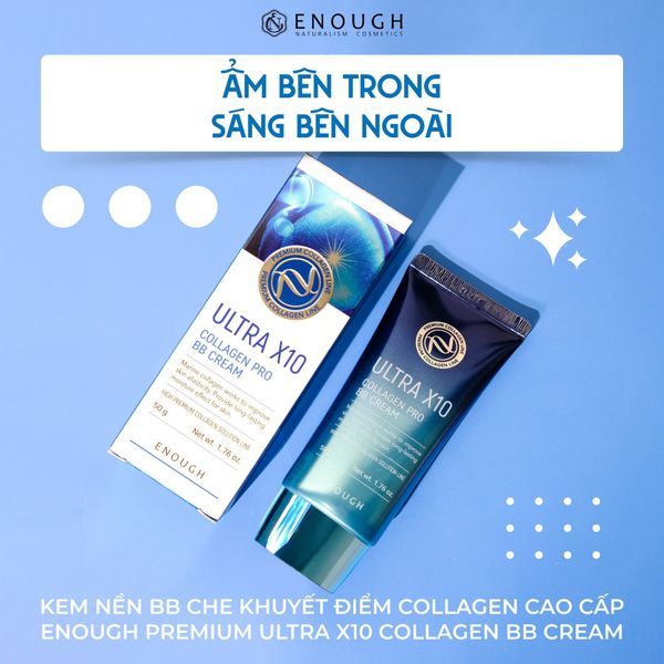 KEM NỀN BB CHE KHUYẾT ĐIỂM COLLAGEN CAO CẤP ENOUGH PREMIUM ULTRA X10 COLLAGEN BB CREAM 50G- MÀU XANH