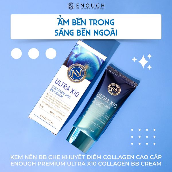 KEM NỀN BB CHE KHUYẾT ĐIỂM COLLAGEN CAO CẤP ENOUGH PREMIUM ULTRA X10 COLLAGEN BB CREAM 50G - MÀU XANH