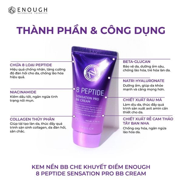 KEM NỀN BB CHE KHUYẾT ĐIỂM ENOUGH 8 PEPTIDE SENSATION PRO BB CREAM 50G