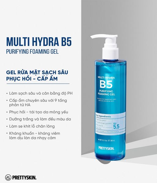 SỮA RỬA MẶT PRETTY SKIN MULTI HYDRA B5 PURIFYING FOAMING GEL 300ML [MUA SỮA RỬA MẶT TẶNG 1 SERUM VITAMIN C QUÝT XANH BERGAMO 10ML]