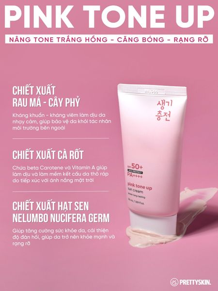 KEM CHỐNG NẮNG NÂNG TONE PRETTY SKIN PINK TONE UP SUN CREAM 50ML [MUA 1 KEM CHỐNG NẮNG TẶNG 1 MẶT NẠ OHESI 25K]