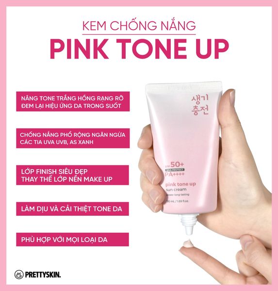 KEM CHỐNG NẮNG NÂNG TONE PRETTY SKIN PINK TONE UP SUN CREAM 50ML