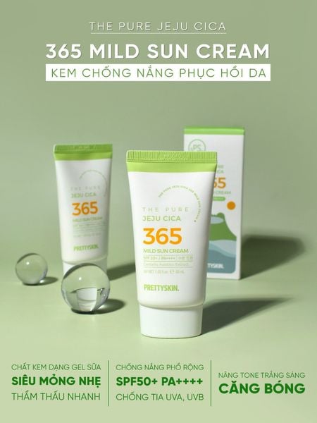 KEM CHỐNG NẮNG HÀNG NGÀY PRETTY SKIN THE PURE 365 JEJU CICA MILK SUN CREAM 50ML