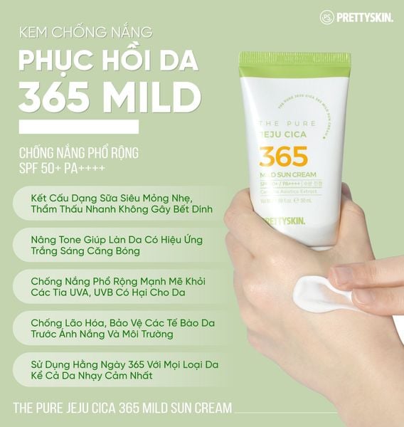KEM CHỐNG NẮNG HÀNG NGÀY PRETTY SKIN THE PURE 365 JEJU CICA MILK SUN CREAM 50ML